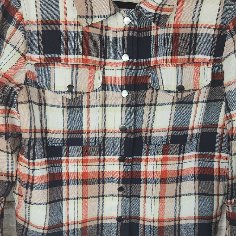 Lucky Brand Women's Plaid Utility Jacket - Red, Navy, Cream - Picture 8 of 10